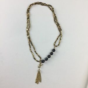 Beautiful Gold & Grey Bead Necklace Toggle Tassel